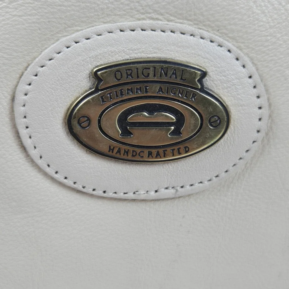 Vintage Etienne Aigner Cream Leather Satchel Crossbody Bag Top Handle VGC